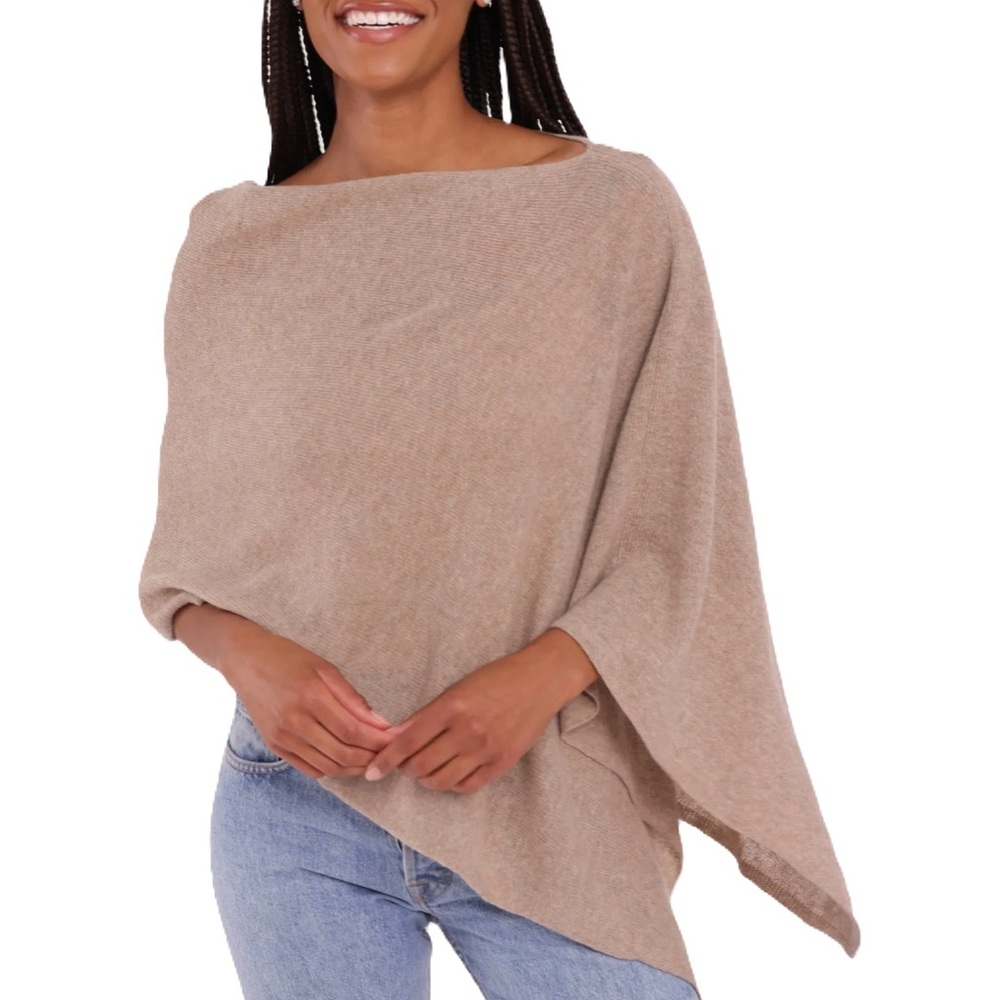 Alashan 100% Cashmere Women's Dress Topper Beige Brown Poncho One Size Knit